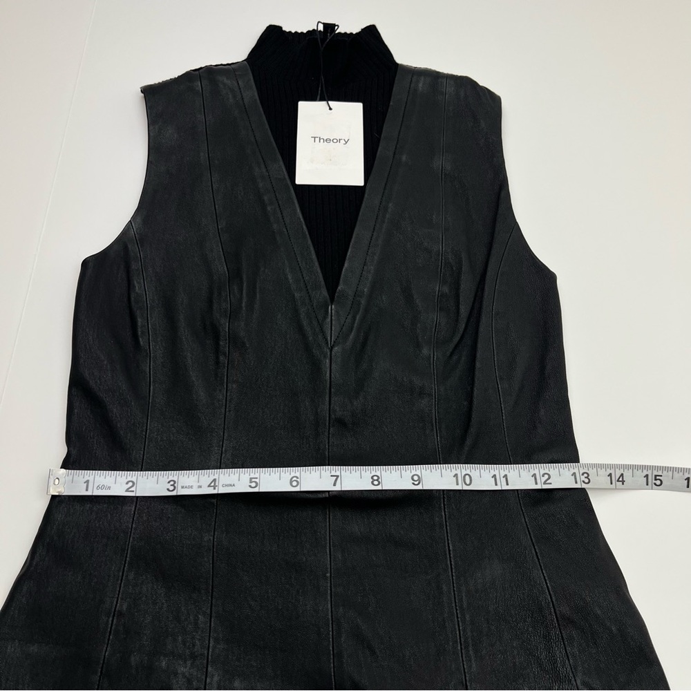 Theory Urban ST Lamb Leather Sleeveless Ribbed Top Womens Size Small Black NEW‎ - Picture 8 of 10